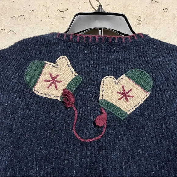 Retro Croft Barrow Hand Knit Christmas Holiday Sweater Cardigan XL Blue Red - Picture 9 of 11
